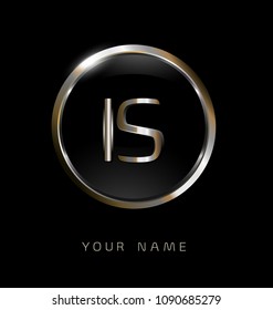 IS initial letters with circle elegant logo golden silver black background