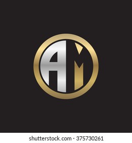 AM initial letters circle elegant logo golden silver black background