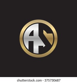 AS initial letters circle elegant logo golden silver black background