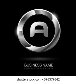 a initial letters circle elegant logo silver chrome black background - stock vector