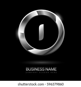 i initial letters circle elegant logo silver chrome black background - stock vector