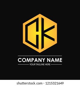 Initial letters CK hexagon shape logo design black gold
