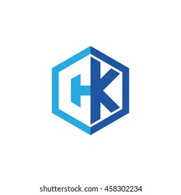 Initial letters CK negative space hexagon shape logo blue
