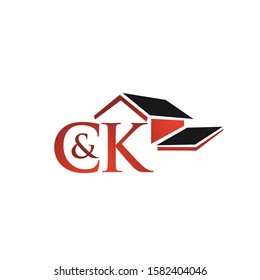 Initial letters C&K with roof house shape in black and red simple modern logo