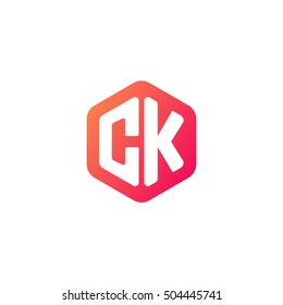 Initial letters CK rounded hexagon shape red orange simple modern logo
