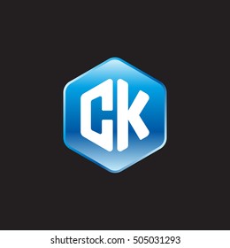 Initial letters CK rounded hexagon shape blue modern logo