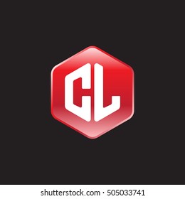 Initial letters CL rounded hexagon shape red modern logo