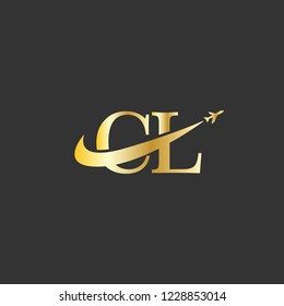 Initial Letters CL Travel Logo Design with Aircraft Airplane and Swoosh Icon