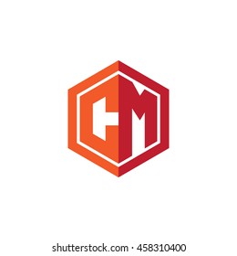 Initial letters CM hexagon shape logo red orange
