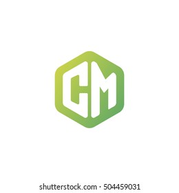 Initial letters CM rounded hexagon shape green simple modern logo
