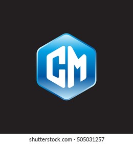Initial letters CM rounded hexagon shape blue modern logo
