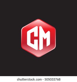 Initial letters CM rounded hexagon shape red modern logo