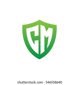 Initial letters CM shield shape green simple logo