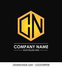 Initial letters CN hexagon shape logo design black gold