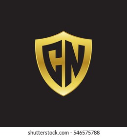 Initial letters CN shield shape gold logo