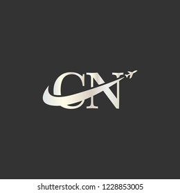 Initial Letters CN Travel Logo Design with Aircraft Airplane and Swoosh Icon