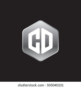 Initial letters CO rounded hexagon shape silver modern logo