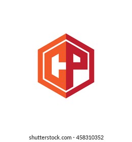Initial letters CP hexagon shape logo red orange