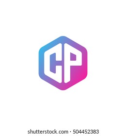 Initial letters CP rounded hexagon shape blue pink purple simple modern logo