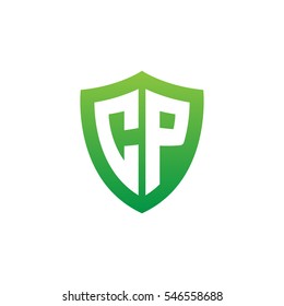 Initial letters CP shield shape green simple logo