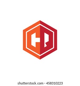 Initial letters CQ hexagon shape logo red orange