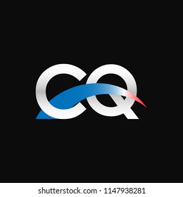 Initial letters CQ overlapping movement swoosh logo, metal silver blue red color on black background