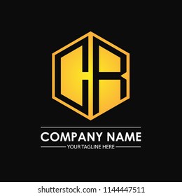 Initial letters CR hexagon shape logo design black gold
