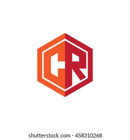 Initial letters CR hexagon shape logo red orange