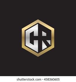 Initial letters CR negative space hexagon shape logo silver gold