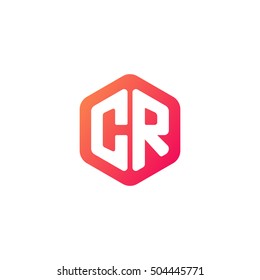 Initial letters CR rounded hexagon shape red orange simple modern logo