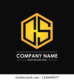 Initial letters CS hexagon shape logo design black gold