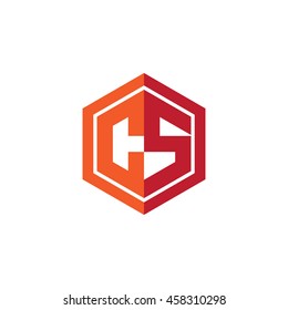 Initial letters CS hexagon shape logo red orange