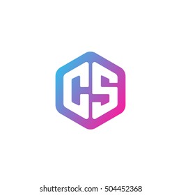 Initial letters CS rounded hexagon shape blue pink purple simple modern logo