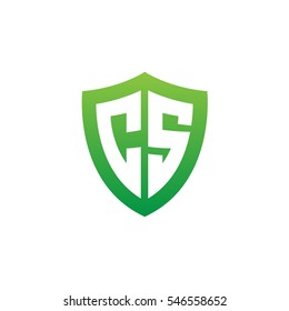 Initial letters CS shield shape green simple logo