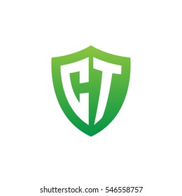 Initial letters CT shield shape green simple logo