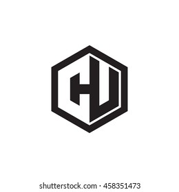 Initial letters CU negative space hexagon shape monogram logo
