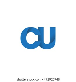 Initial letters CU overlapping fold logo blue