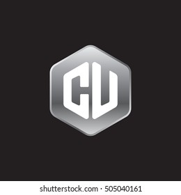 Initial letters CU rounded hexagon shape silver modern logo