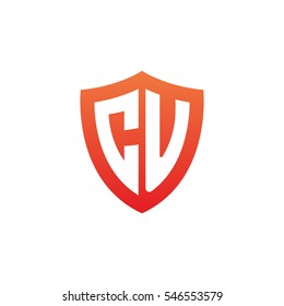 Initial letters CU shield shape red simple logo
