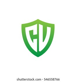 Initial letters CU shield shape green simple logo