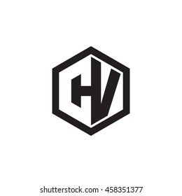 Initial letters CV negative space hexagon shape monogram logo