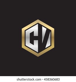 Initial letters CV negative space hexagon shape logo silver gold