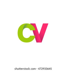 Initial letters CV overlapping fold logo green magenta