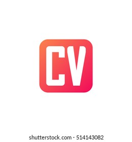 Initial letters CV rounded square shape red orange simple logo