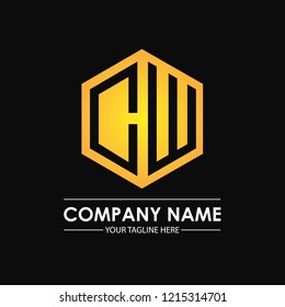 Initial letters CW hexagon shape logo design black gold