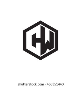 Initial letters CW negative space hexagon shape monogram logo