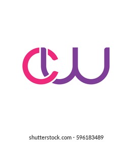 Initial letters cw, round linked chain shape lowercase logo modern design pink purple