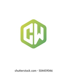 Initial letters CW rounded hexagon shape green simple modern logo