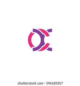 Initial letters cx, round linked chain shape lowercase logo modern design pink purple