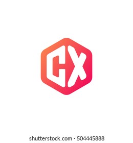 Initial letters CX rounded hexagon shape red orange simple modern logo